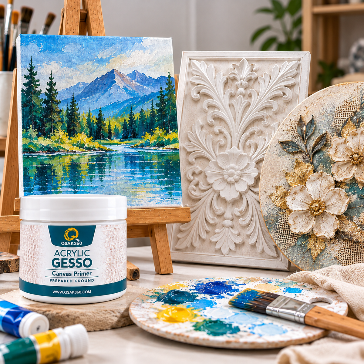 Acrylic Gesso Primer for Canvas, Wood & MDF | Base Coat for Painting & Chalk Paint | QSAK360