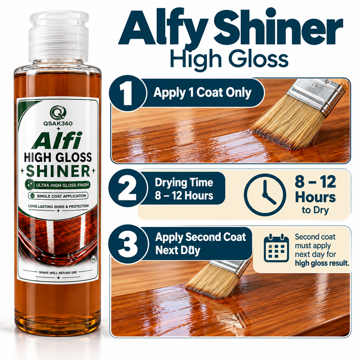 Alfy Shiner High Gloss for Wood & Furniture | Indoor & Outdoor Use | QSAK360