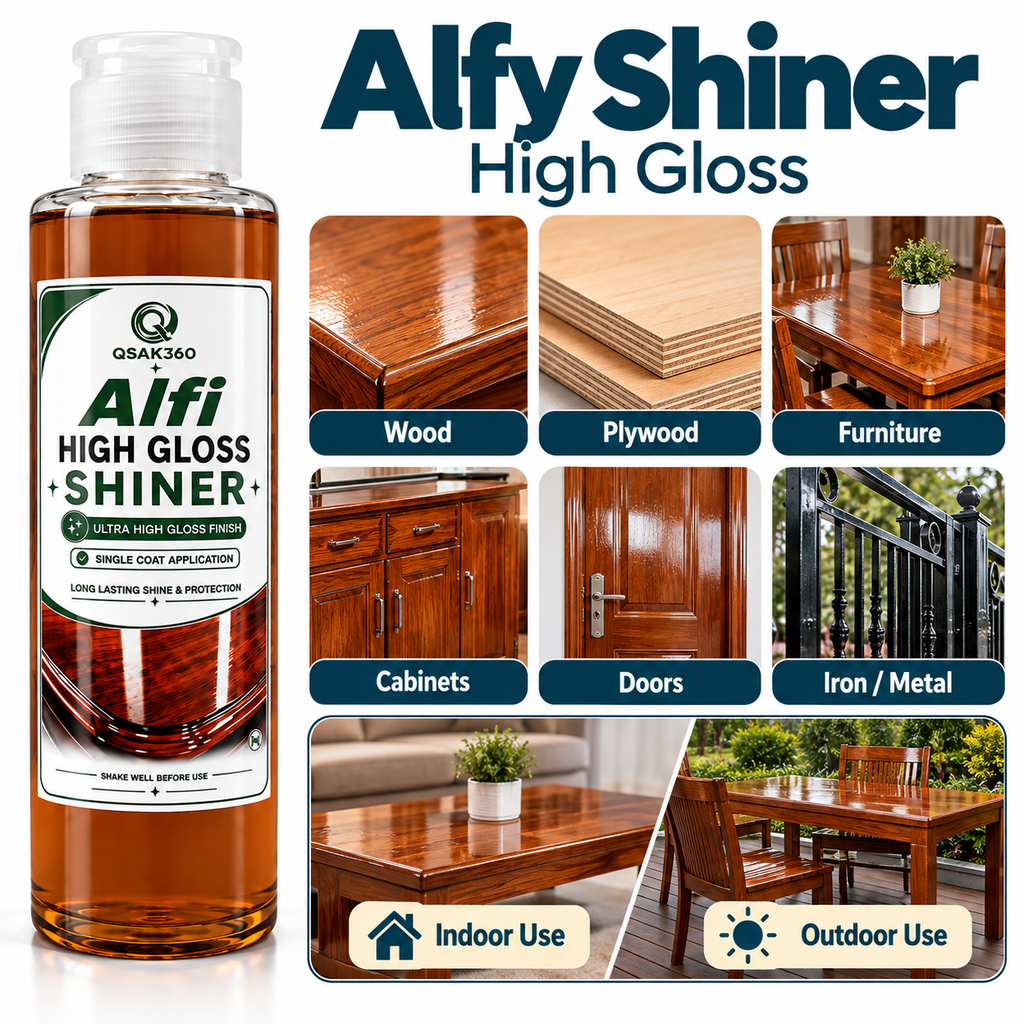 Alfy Shiner High Gloss for Wood & Furniture | Indoor & Outdoor Use | QSAK360