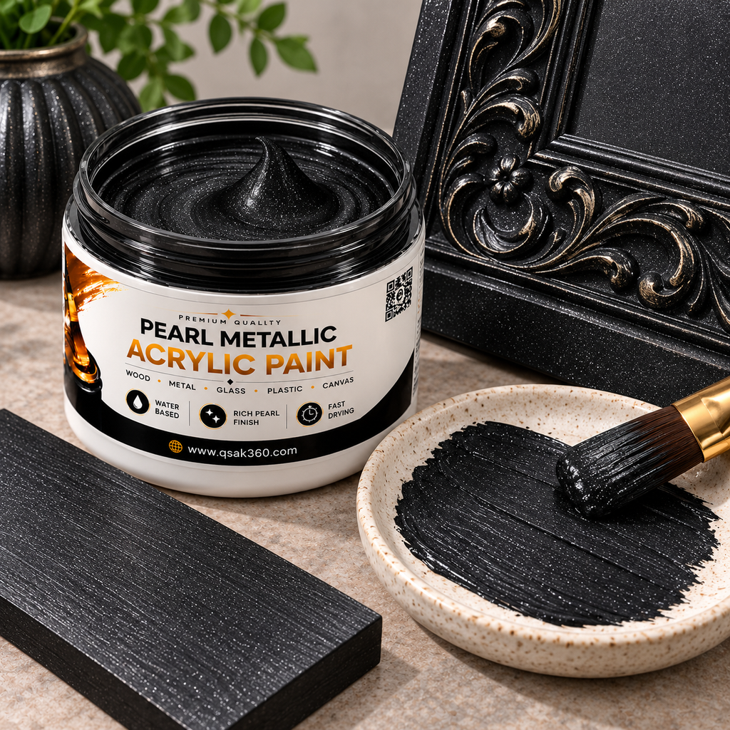 Black Metallic Acrylic Paint for Canvas, Wood, Metal, Glass & DIY Craft Projects | QSAK360