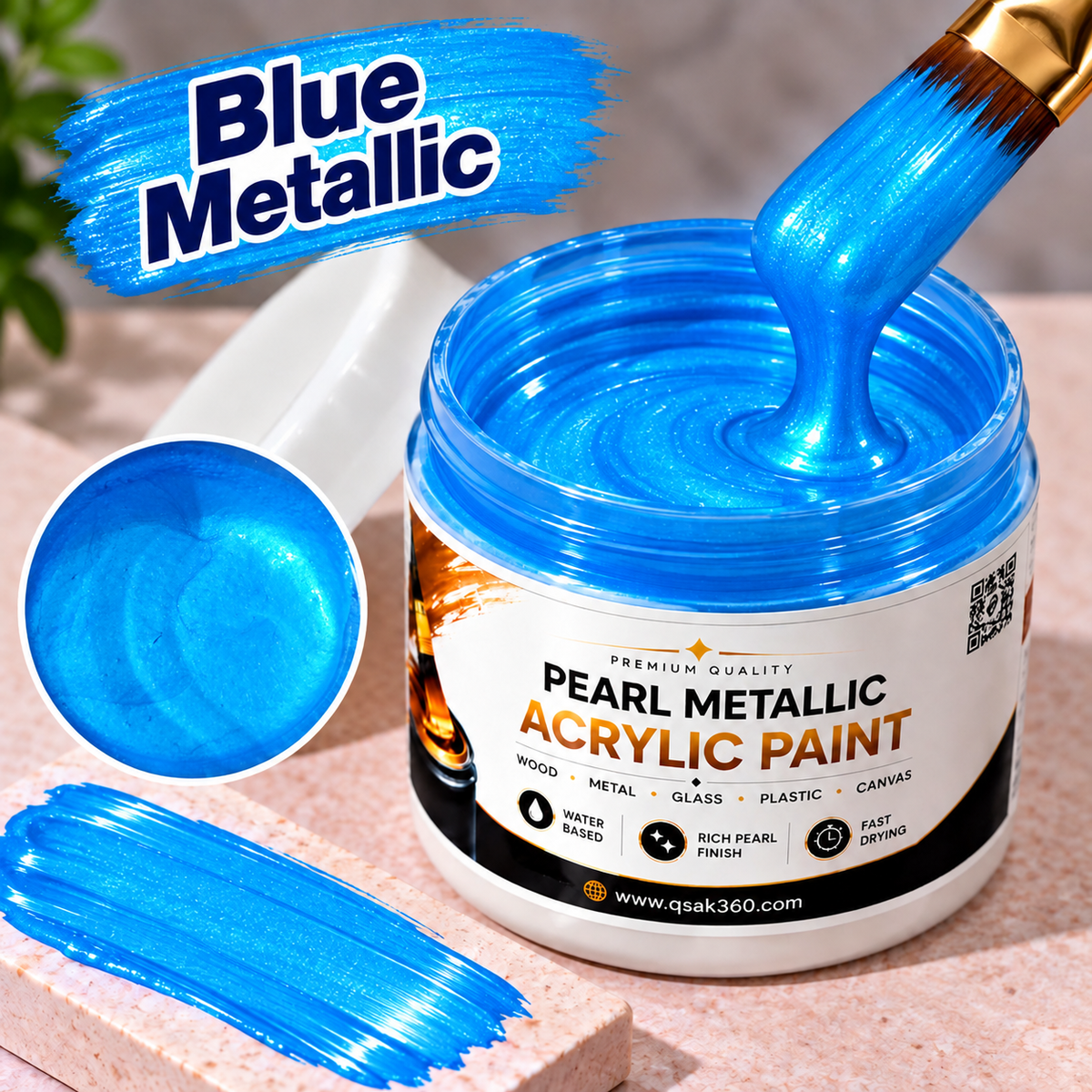 Blue Metallic Acrylic Paint for Canvas, Wood, Metal, Glass & DIY Craft Projects | QSAK360