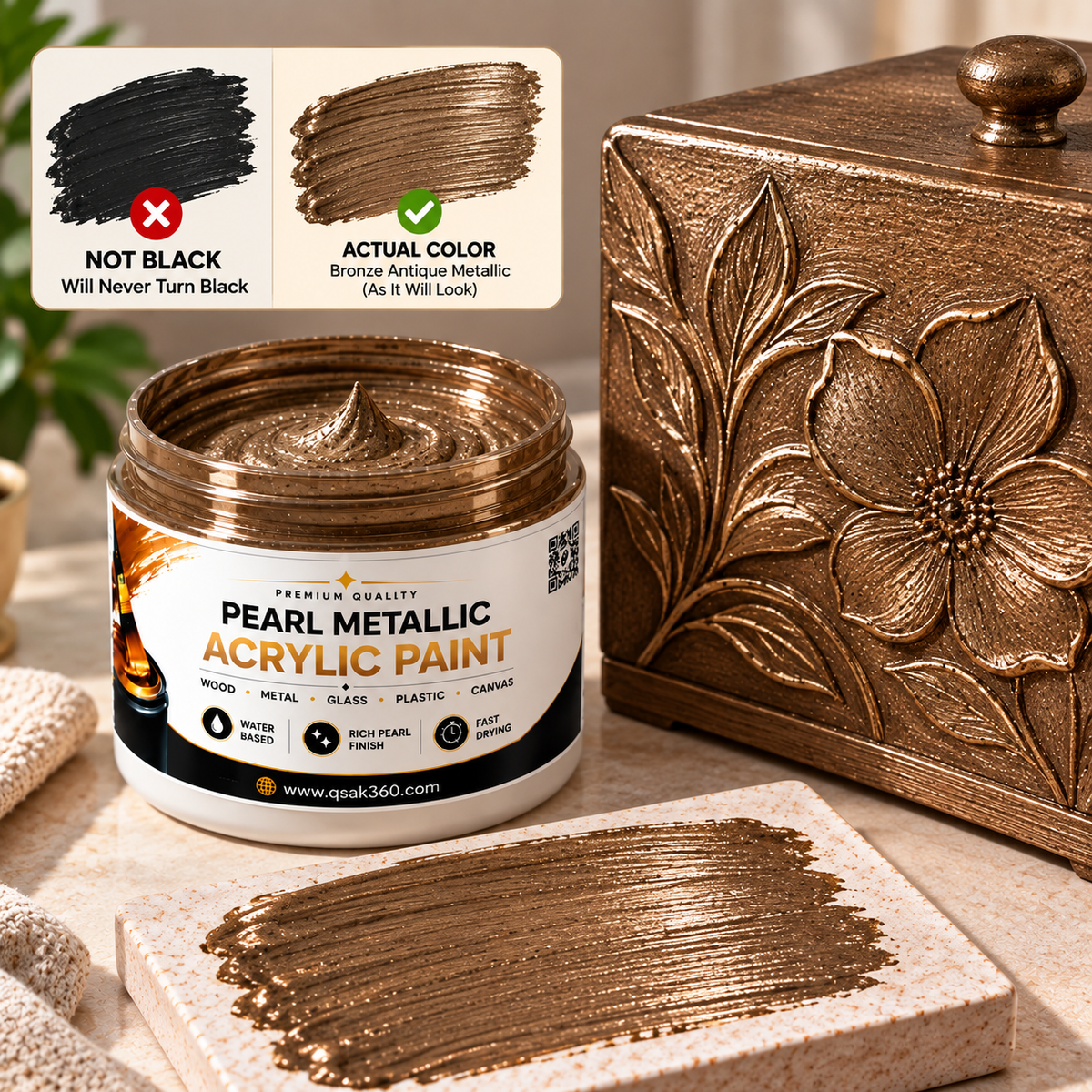 Bronze Antique Metallic Acrylic Paint for Canvas, Wood, Metal, Glass & DIY Craft Projects | QSAK360