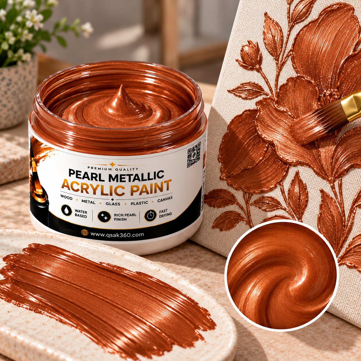 Copper Metallic Acrylic Paint for Canvas, Wood, Metal, Glass & DIY Craft Projects | QSAK360