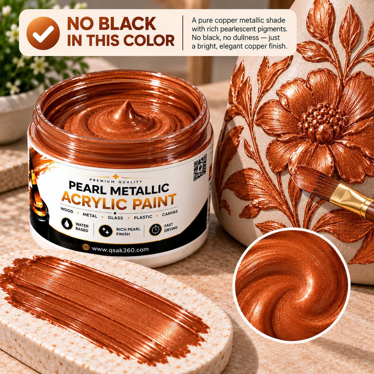 Copper Metallic Acrylic Paint for Canvas, Wood, Metal, Glass & DIY Craft Projects | QSAK360