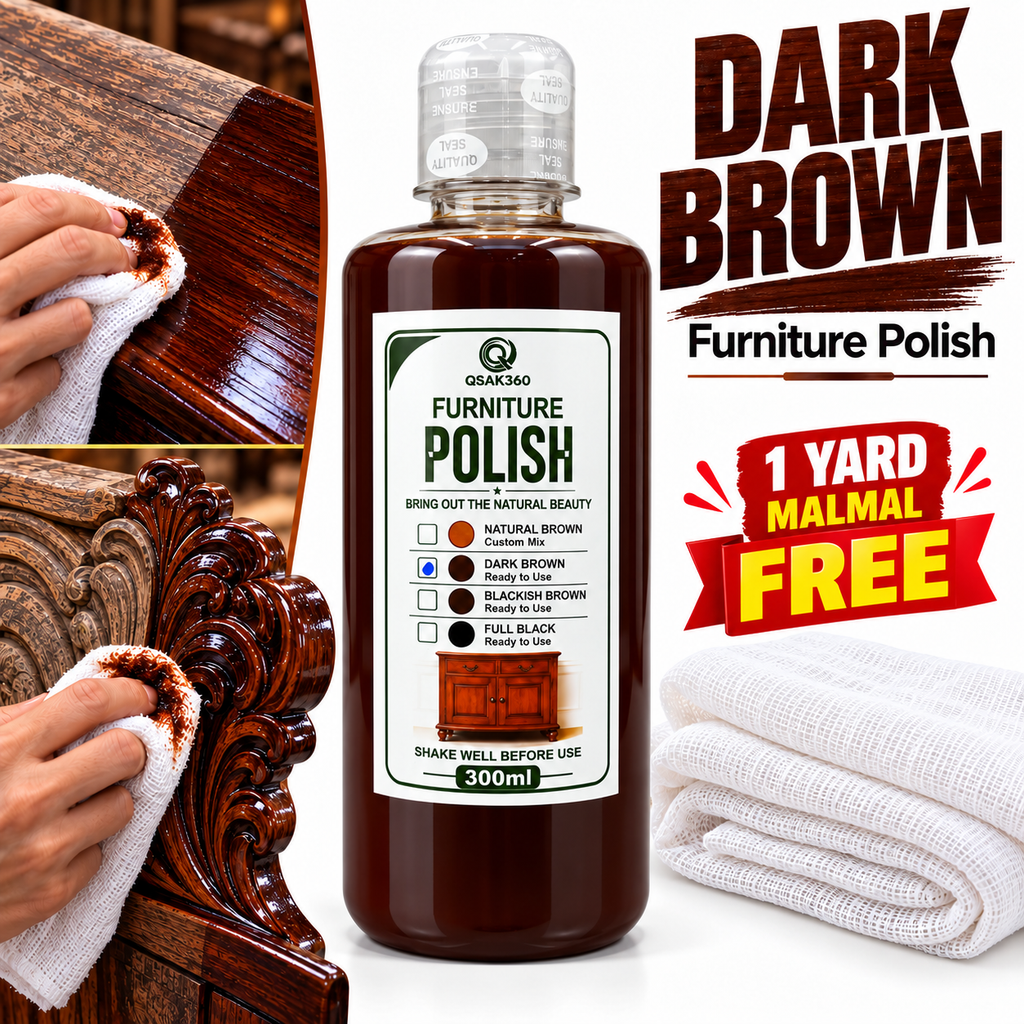 Dark Brown Wood Polish | Ready to Use Furniture Polish with Free Malmal | QSAK360