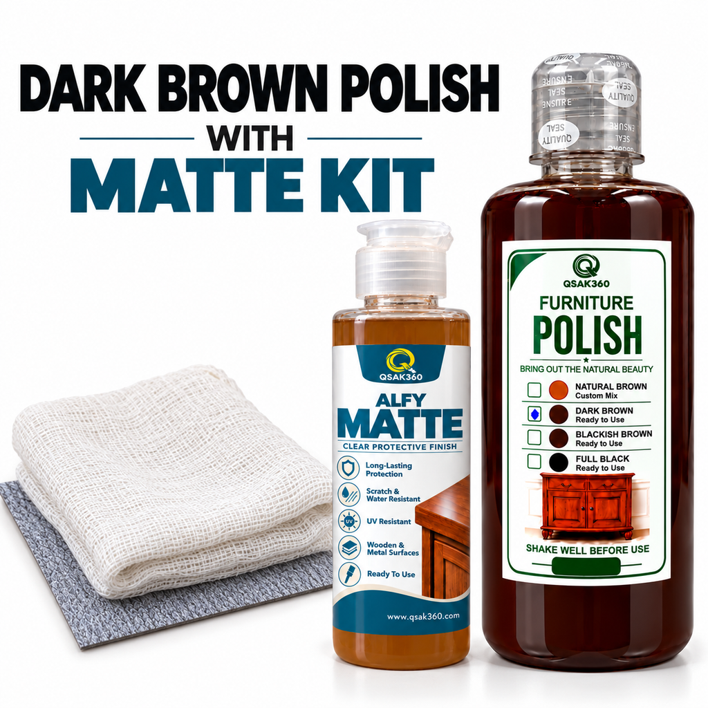 Dark Brown Wood Polish Kit with Matte Finish | Polish, Matte, Malmal & Sandpaper | QSAK360