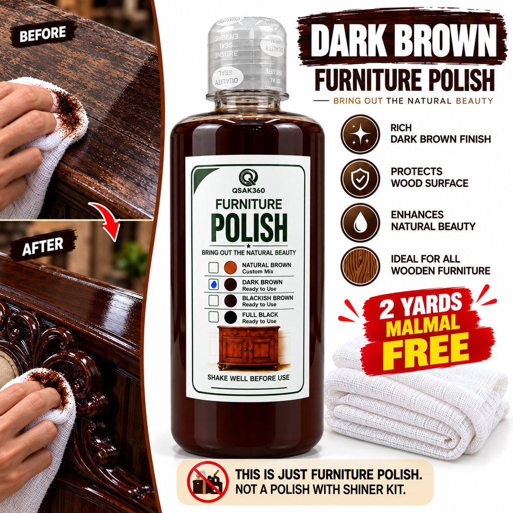 Dark Brown Wood Polish | Ready to Use Furniture Polish with Free Malmal | QSAK360