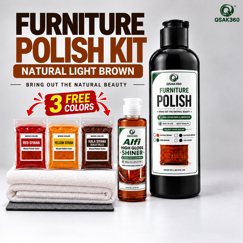 Furniture Polish Natural Light Brown Kit with High Gloss Shiner –  Wood Polish | QSAK360