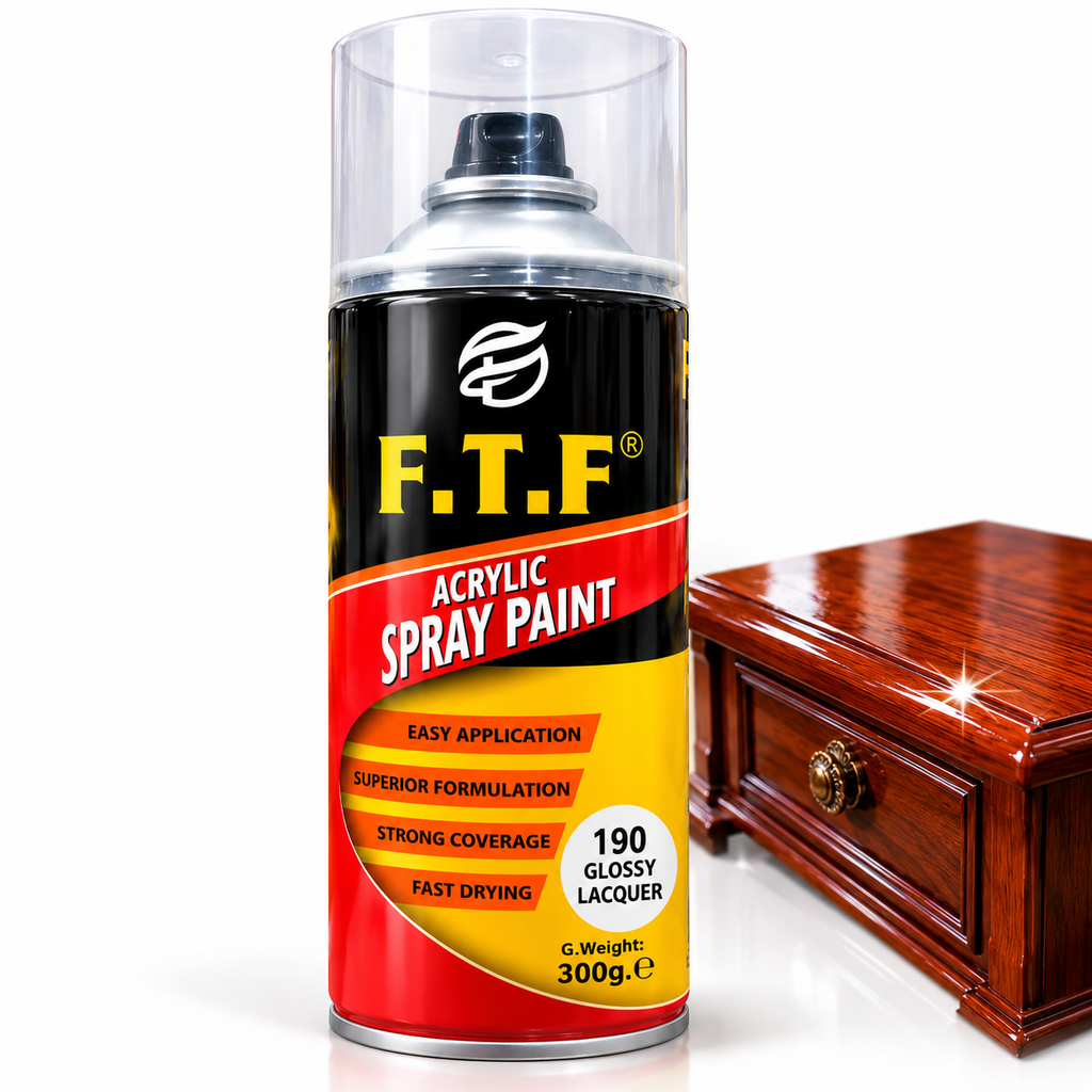 FTF Acrylic Spray Paint 190 Glossy Lacquer 300g | Clear Gloss Spray for Wood & Metal | QSAK360