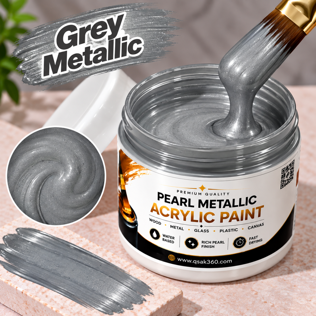 Grey Metallic Acrylic Paint for Canvas, Wood, Metal, Glass & DIY Craft Projects | QSAK360