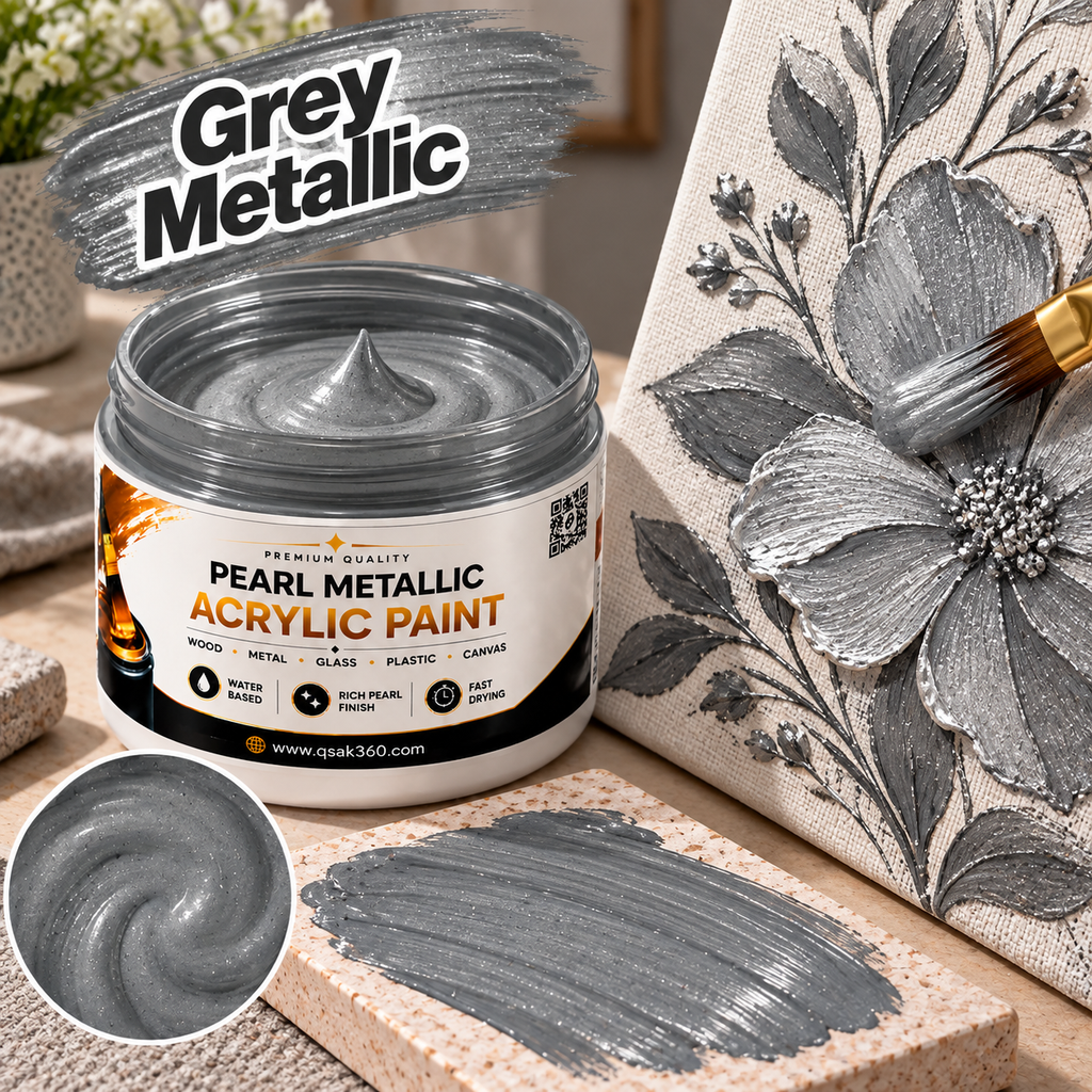 Grey Metallic Acrylic Paint for Canvas, Wood, Metal, Glass & DIY Craft Projects | QSAK360