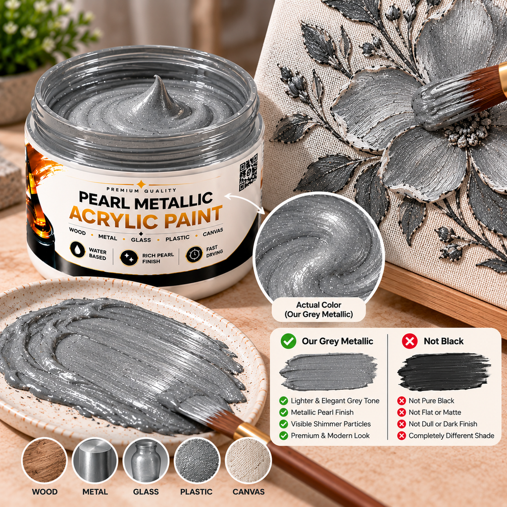 Grey Metallic Acrylic Paint for Canvas, Wood, Metal, Glass & DIY Craft Projects | QSAK360