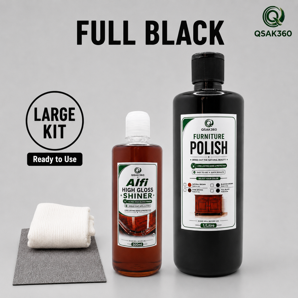 Furniture Polish Full Black Kit with High Gloss Shiner | QSAK360