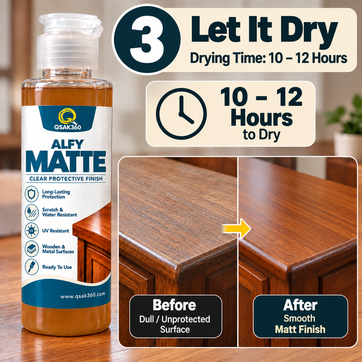 Alfy Matte Clear Protective Finish for Wood & Furniture | Indoor & Outdoor Use | QSAK360