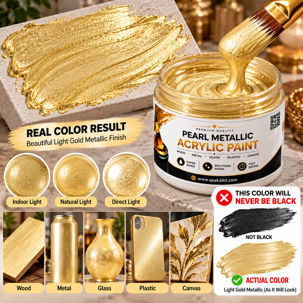 Light Gold Metallic Acrylic Paint for Canvas, Wood, Metal, Glass & DIY Craft Projects | QSAK360