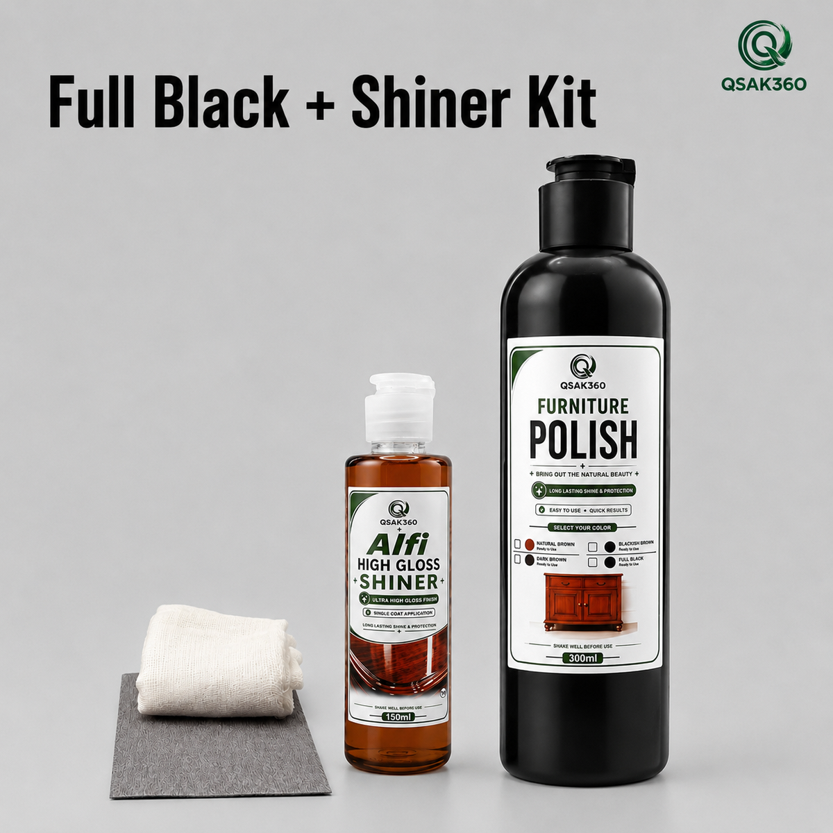 Furniture Polish Full Black Kit with High Gloss Shiner | QSAK360
