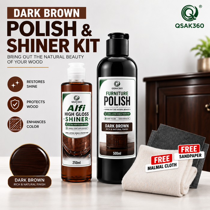 Furniture Polish Kit with High Gloss Shiner – Dark Brown | QSAK360