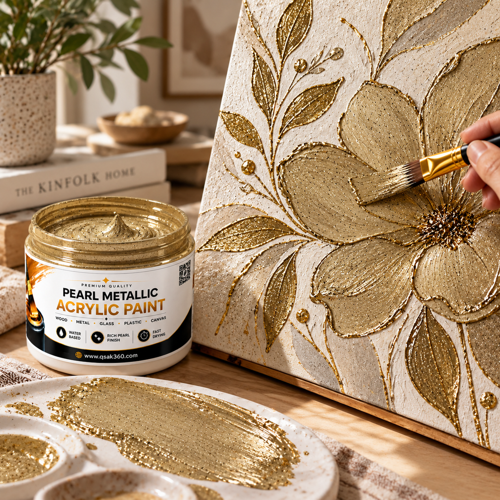 Mitt Gold Metallic Acrylic Paint for Canvas, Wood, Metal, Glass & DIY Craft Projects | QSAK360
