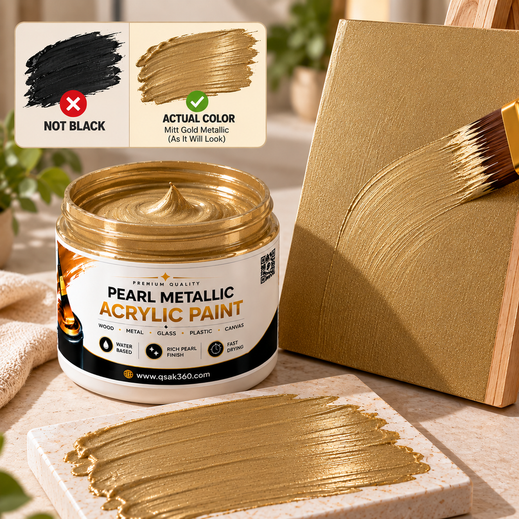 Mitt Gold Metallic Acrylic Paint for Canvas, Wood, Metal, Glass & DIY Craft Projects | QSAK360