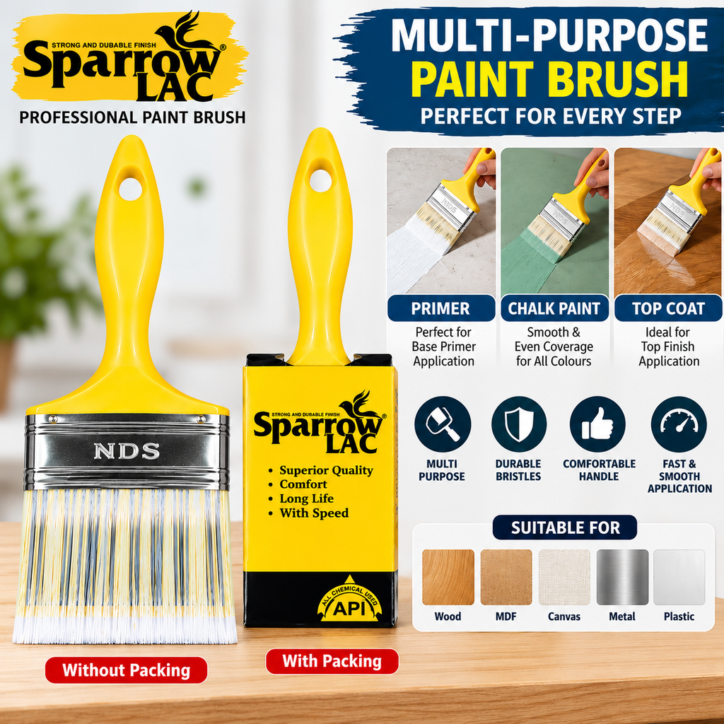 Sparrow Lac Paint Brush for Lacquer, Chalk Paint & Wood Polish | Synthetic Bristle Brush | QSAK360