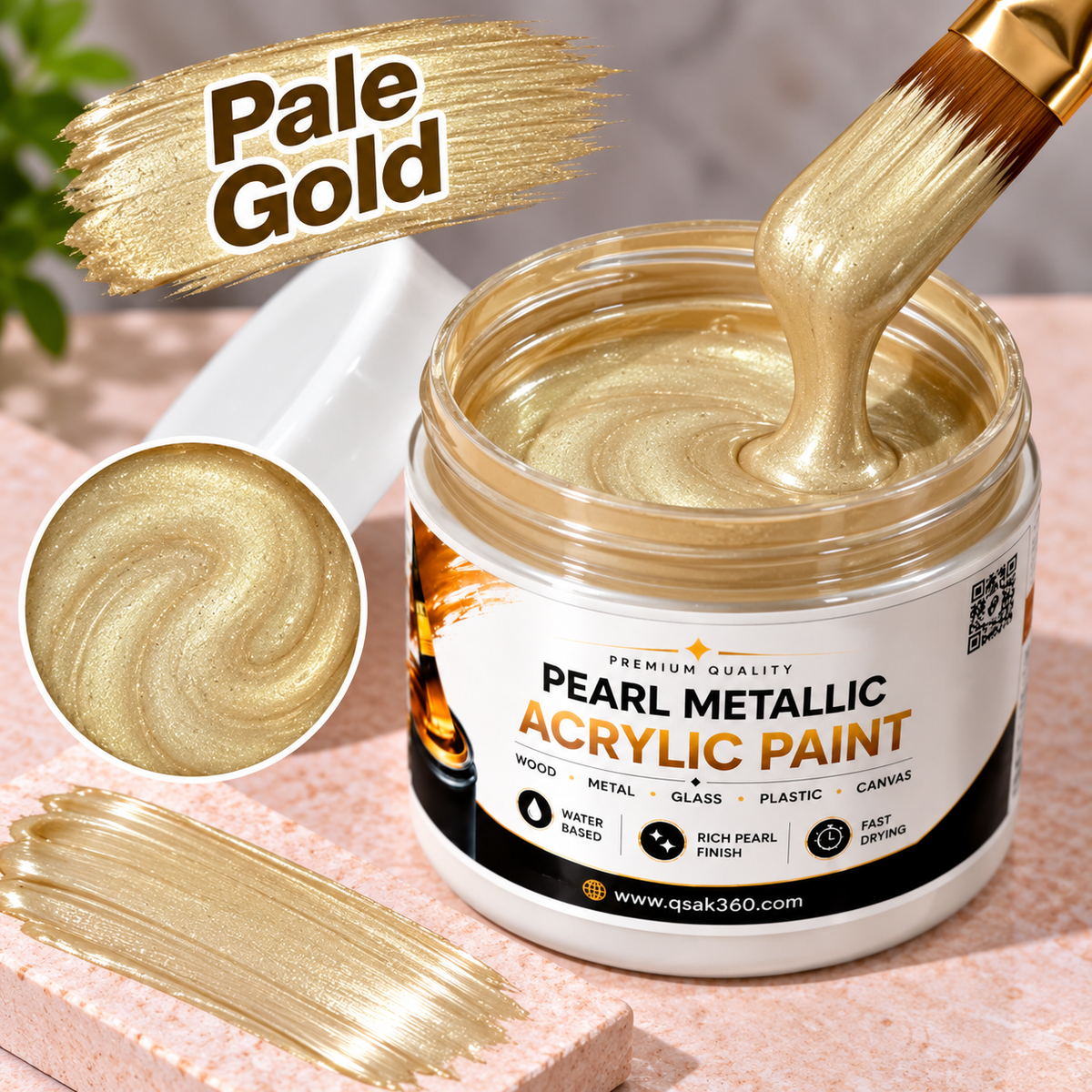 Pale Gold Metallic Acrylic Paint for Canvas, Wood, Metal, Glass & DIY Craft Projects | QSAK360
