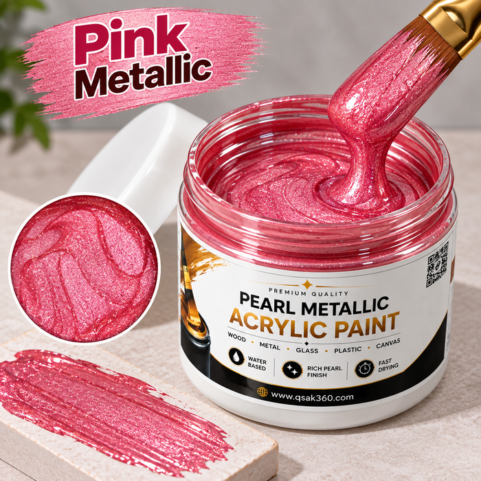Pink Pearl Metallic Acrylic Paint for Canvas, Wood, Metal, Glass & DIY Craft Projects | QSAK360