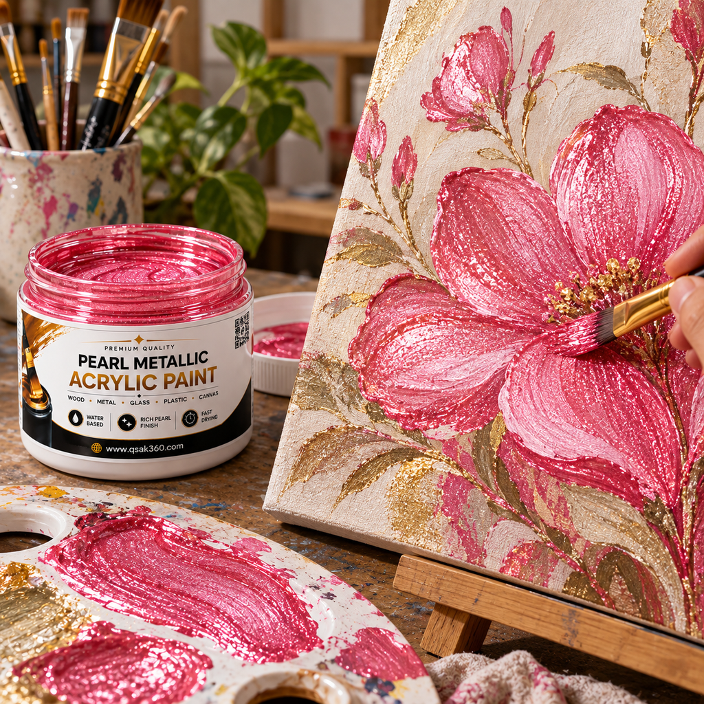 Pink Pearl Metallic Acrylic Paint for Canvas, Wood, Metal, Glass & DIY Craft Projects | QSAK360