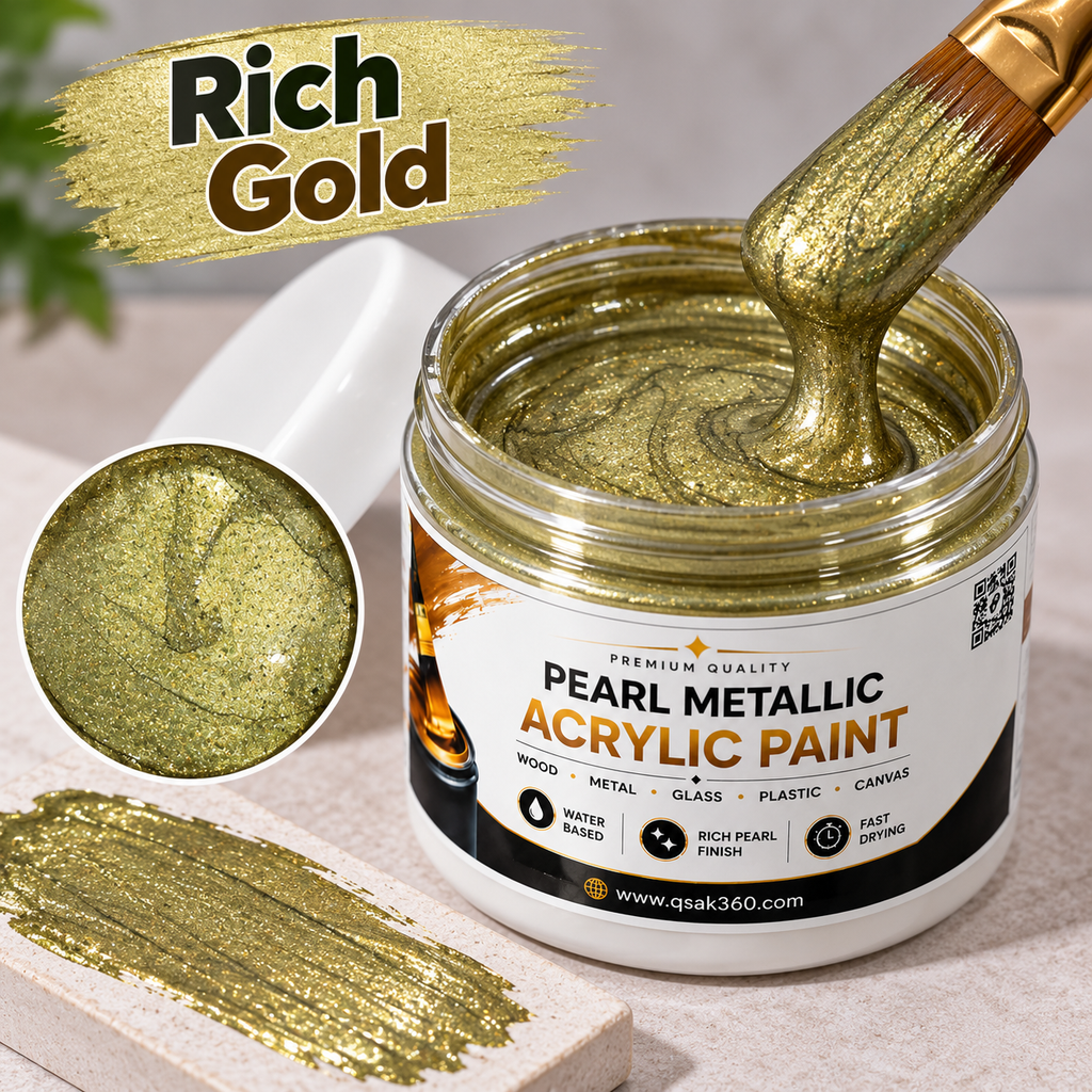 Rich Gold Metallic Acrylic Paint for Wood, Metal, Glass, Canvas & DIY Craft Projects | QSAK360