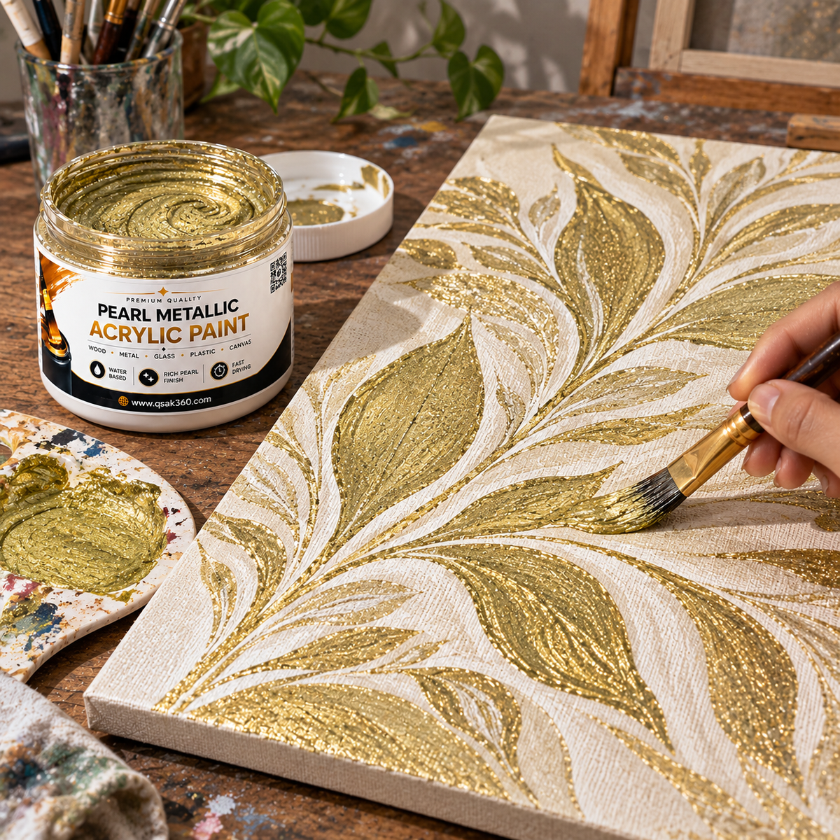 Rich Gold Metallic Acrylic Paint for Wood, Metal, Glass, Canvas & DIY Craft Projects | QSAK360