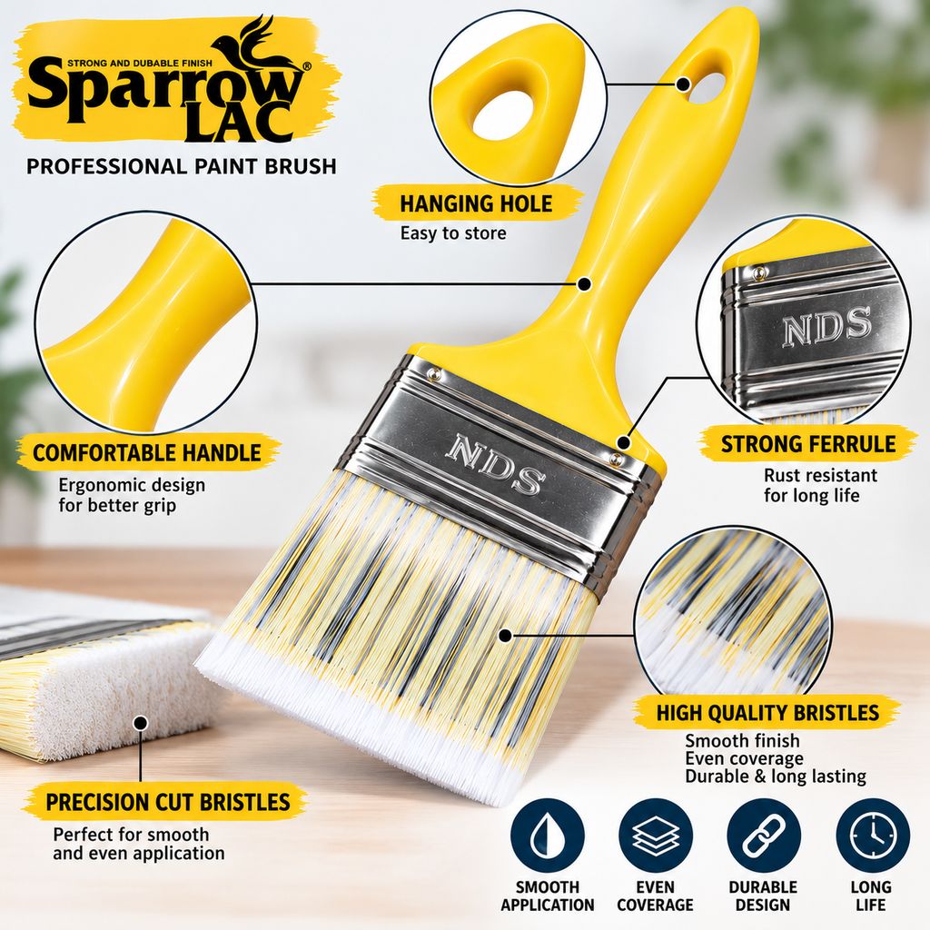 Sparrow Lac Paint Brush for Lacquer, Chalk Paint & Wood Polish | Synthetic Bristle Brush | QSAK360