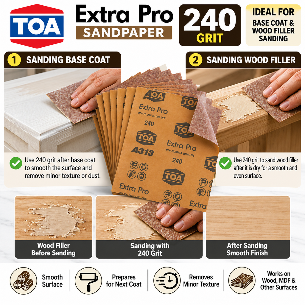 TOA Extra Pro Sandpaper 240 Grit | Fine Sanding for Wood, MDF & Furniture | QSAK360