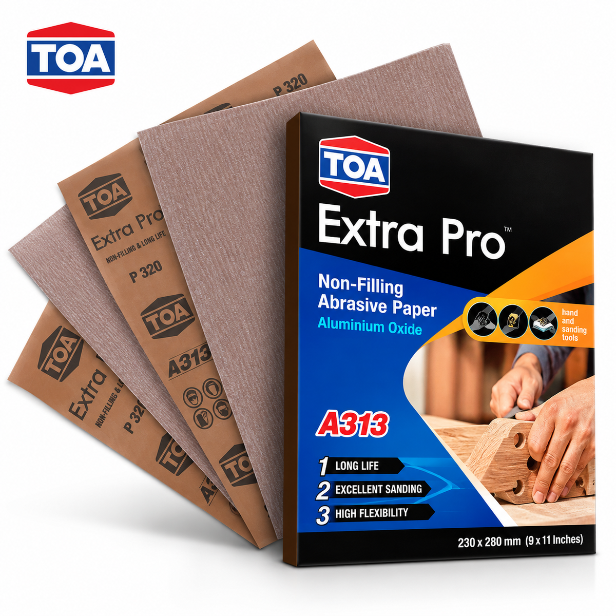 TOA Extra Pro Sandpaper 320 Grit | Extra Fine Sanding for Wood, MDF & Furniture | QSAK360
