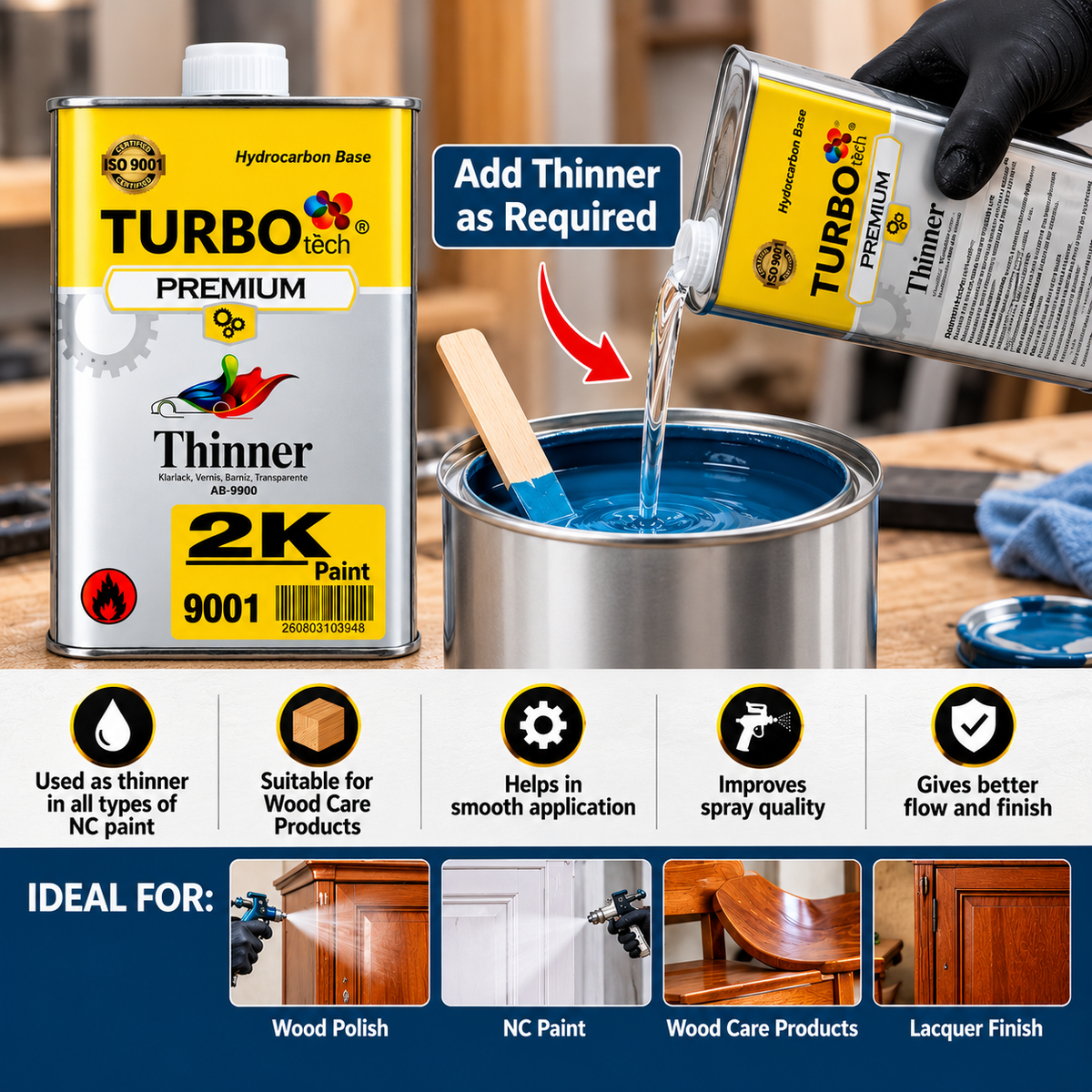 TurboTech 2K Lacquer Thinner 0.91 Litre for NC Paint, Lacquer & Wood Polish | QSAK360