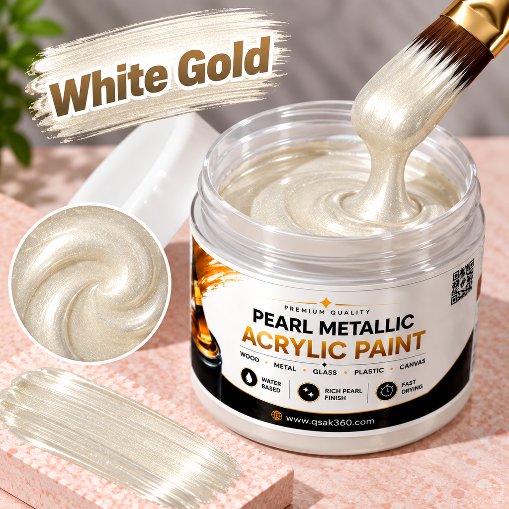 White Gold Metallic Acrylic Paint for Canvas, Wood, Metal, Glass & DIY Craft Projects | QSAK360