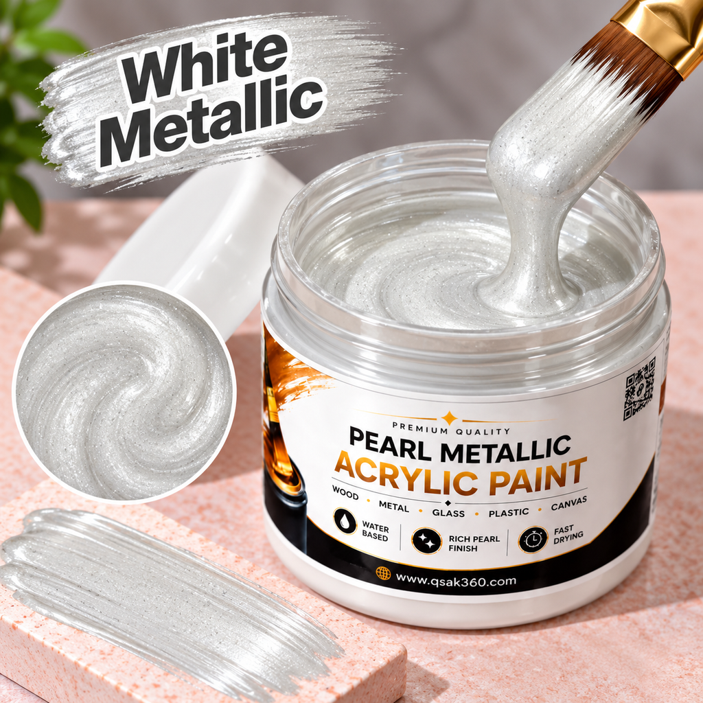 White Metallic Acrylic Paint for Canvas, Wood, Metal, Glass & DIY Craft Projects | QSAK360