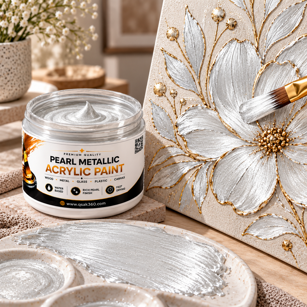 White Metallic Acrylic Paint for Canvas, Wood, Metal, Glass & DIY Craft Projects | QSAK360