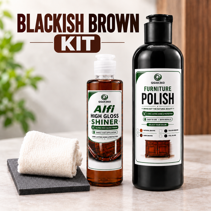 Furniture Polish Blackish Brown Kit with High Gloss Shiner | QSAK360