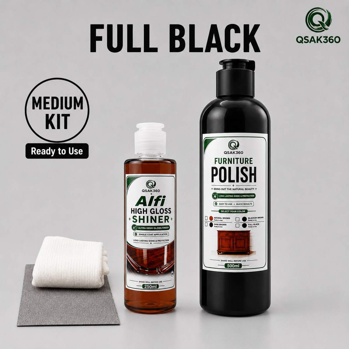 Furniture Polish Full Black Kit with High Gloss Shiner | QSAK360
