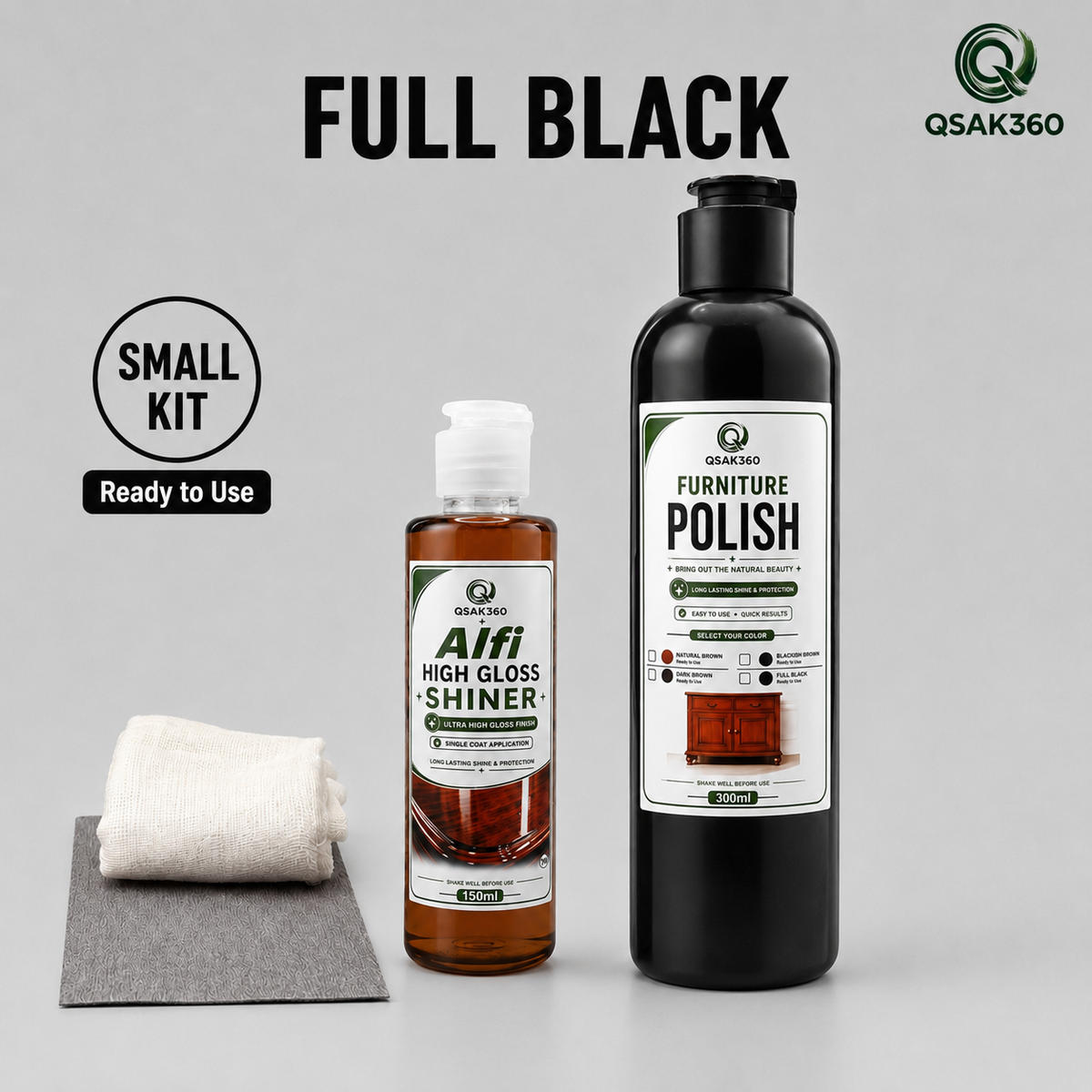 Furniture Polish Full Black Kit with High Gloss Shiner | QSAK360