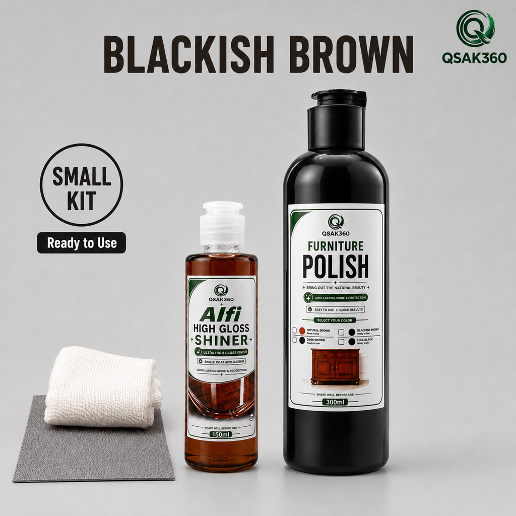 Furniture Polish Blackish Brown Kit with High Gloss Shiner | QSAK360