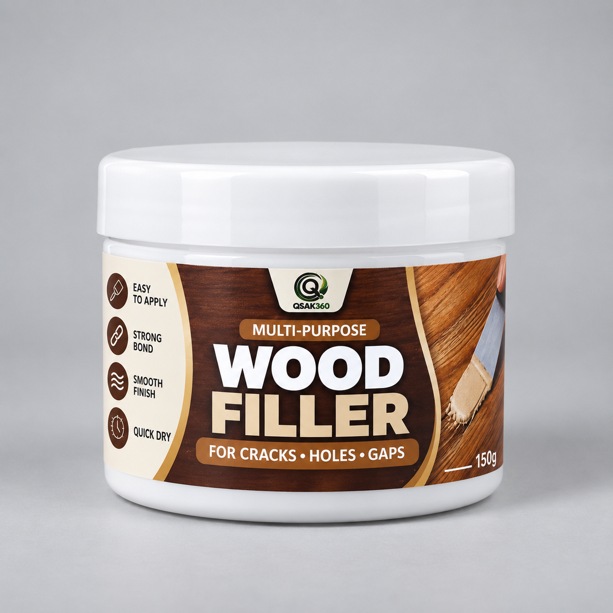 QSAK360 Multi-Purpose Wood Filler for Cracks, Holes & Gaps – 150g